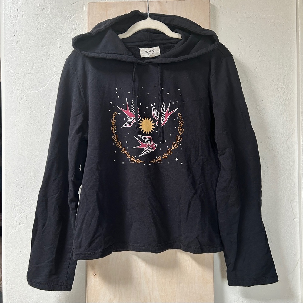 WVN FOR YOU X ART BY OCHA Black Sun Birds Swifts Street Wear Cali Hoodie, XL